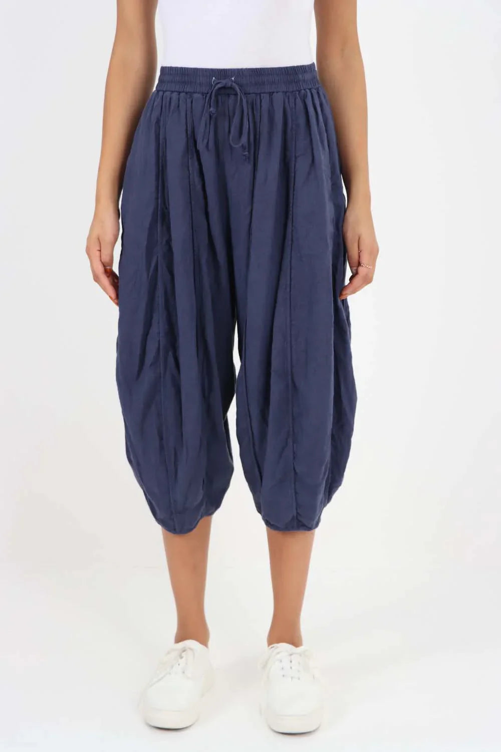 Grey Italian Panelled 3/4 Length Linen Joggers For Women 16 - Dropwear