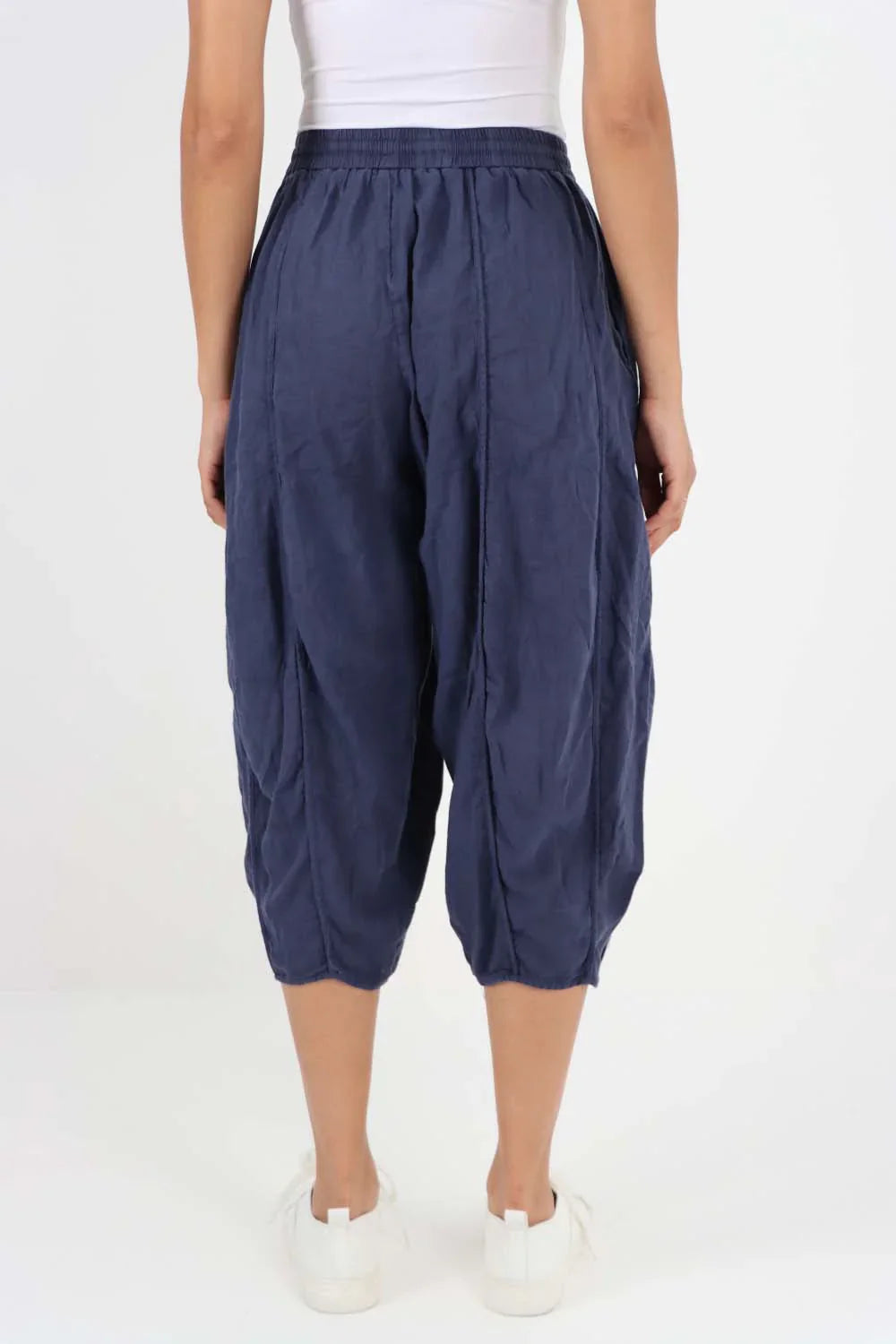 Grey Italian Panelled 3/4 Length Linen Joggers For Women 18 - Dropwear