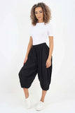 Black Italian Panelled 3/4 Length Linen Joggers For Women 16 - Dropwear