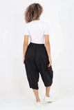 Black Italian Panelled 3/4 Length Linen Joggers For Women 18 - Dropwear