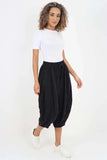 Black Italian Panelled 3/4 Length Linen Joggers For Women 20 - Dropwear