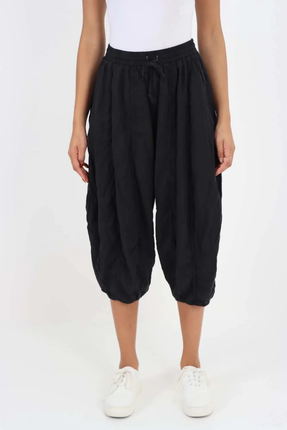 D Denim Italian Panelled 3/4 Length Linen Joggers For Women 12 - Dropwear