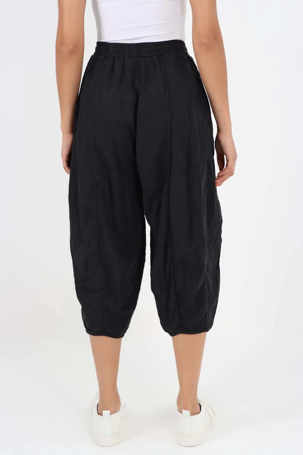 D Denim Italian Panelled 3/4 Length Linen Joggers For Women 14 - Dropwear