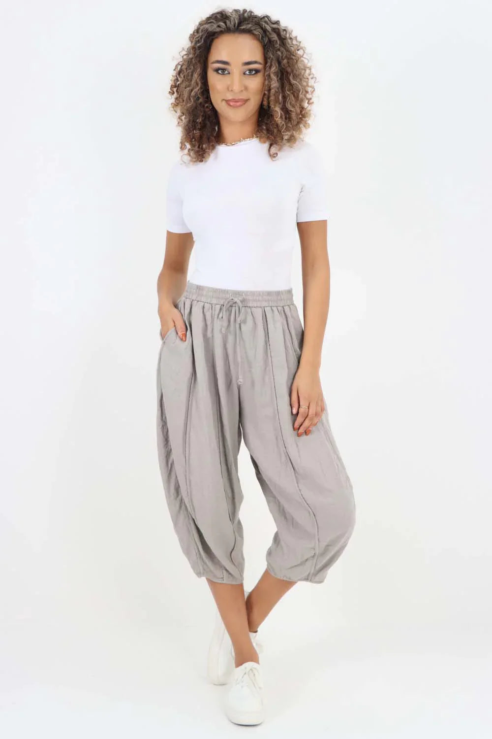 Italian Panelled 3/4 Length Linen Joggers For Women  - Dropwear