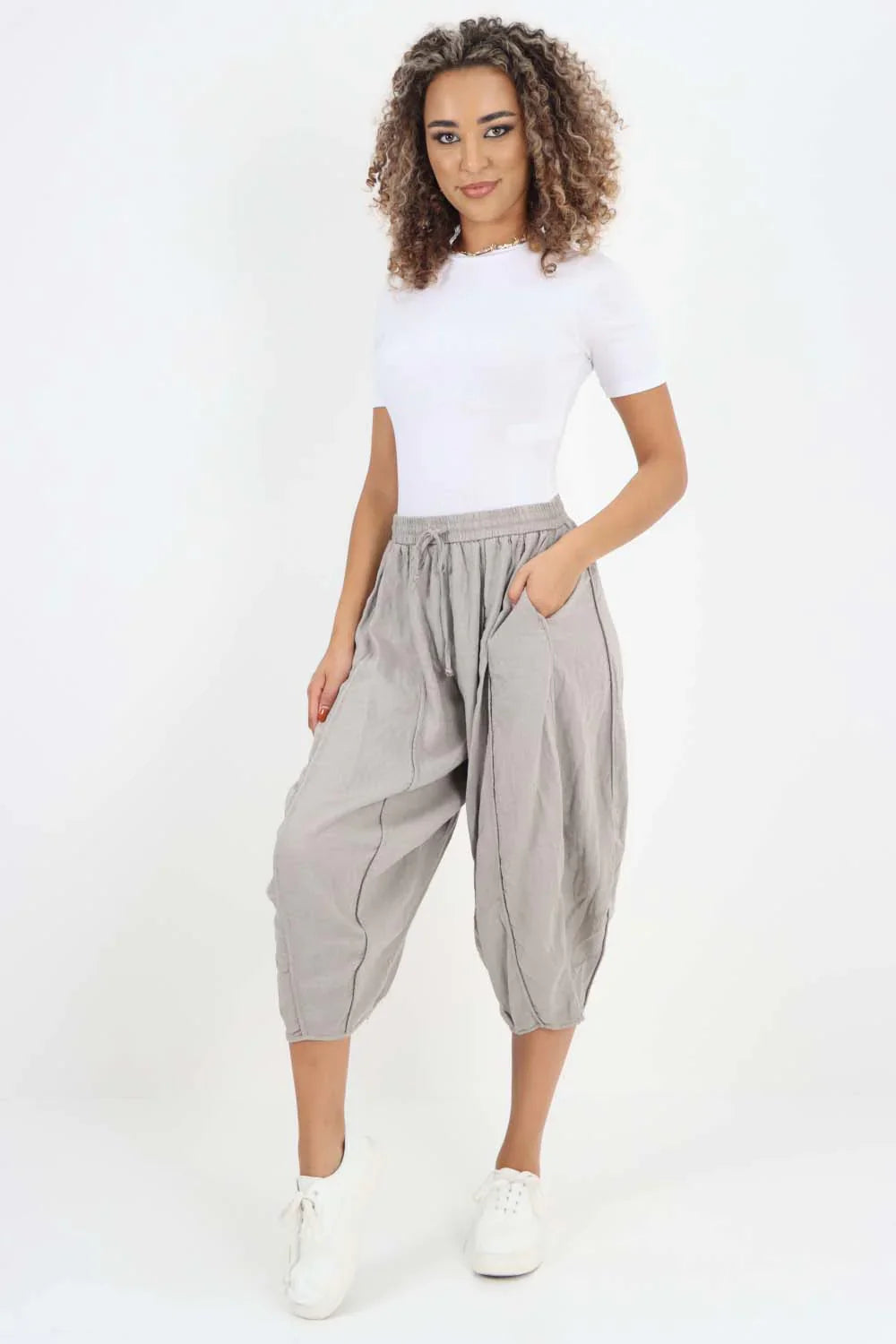 Italian Panelled 3/4 Length Linen Joggers For Women  - Dropwear