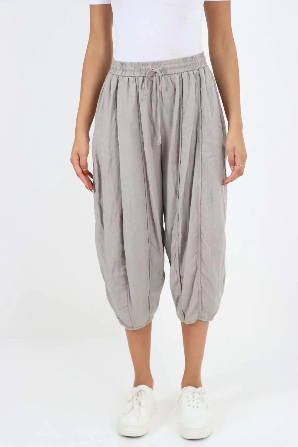 Italian Panelled 3/4 Length Linen Joggers For Women  - Dropwear