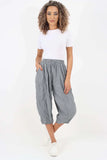 Grey Italian Panelled 3/4 Length Linen Joggers For Women 20 - Dropwear