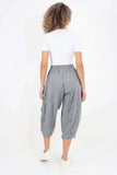 Jade Green Italian Panelled 3/4 Length Linen Joggers For Women 14 - Dropwear