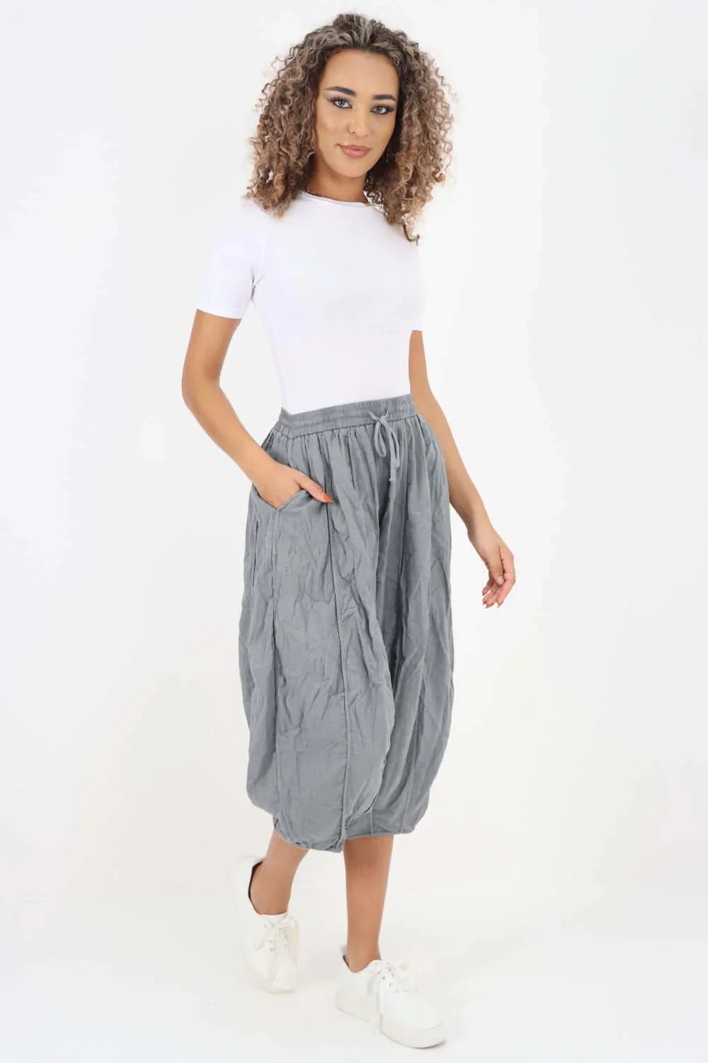 Jade Green Italian Panelled 3/4 Length Linen Joggers For Women 18 - Dropwear