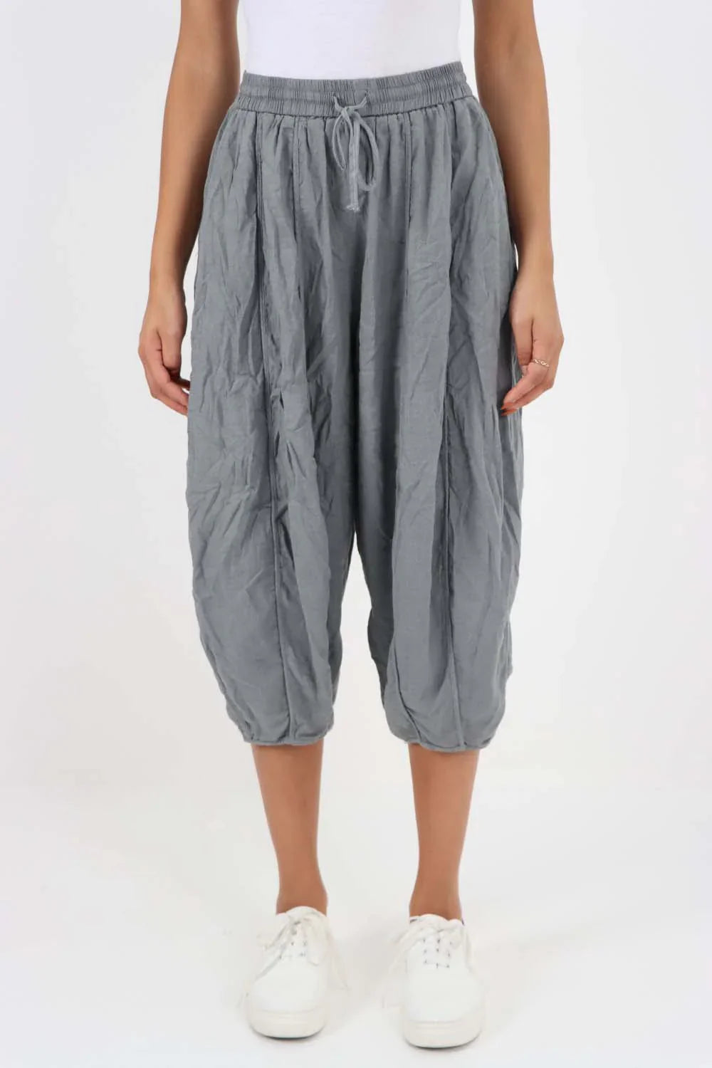 Jade Green Italian Panelled 3/4 Length Linen Joggers For Women 20 - Dropwear