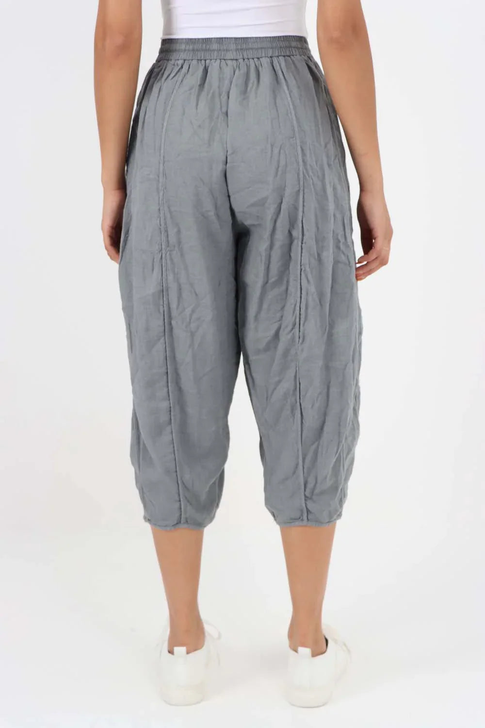 Khaki Italian Panelled 3/4 Length Linen Joggers For Women 12 - Dropwear