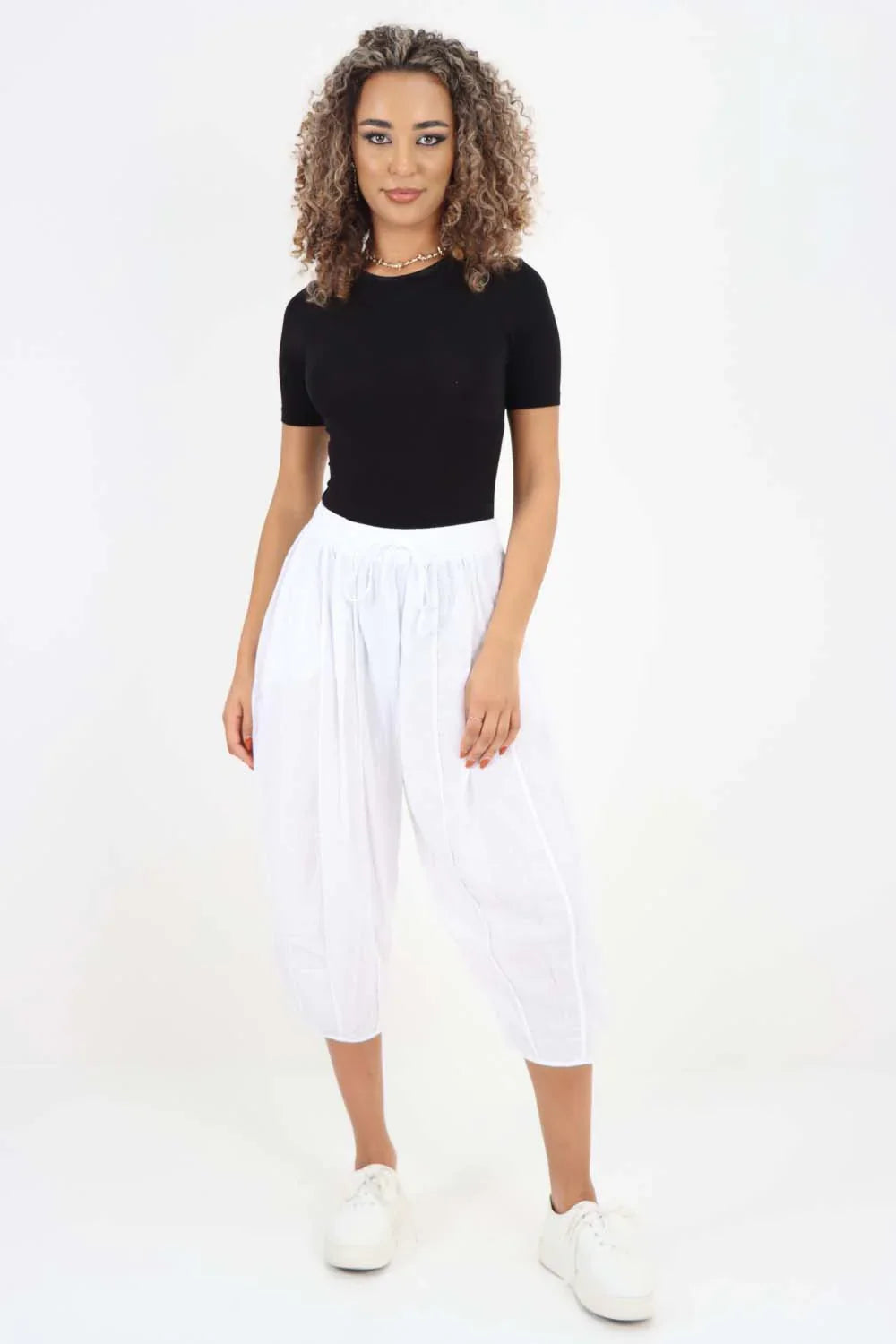Italian Panelled 3/4 Length Linen Joggers For Women  - Dropwear