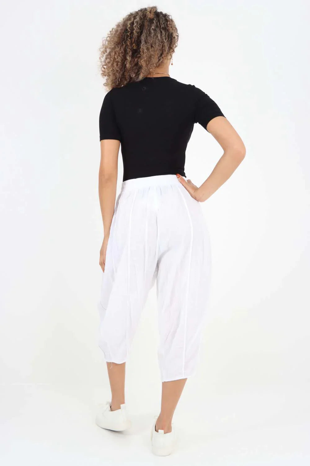 Italian Panelled 3/4 Length Linen Joggers For Women  - Dropwear
