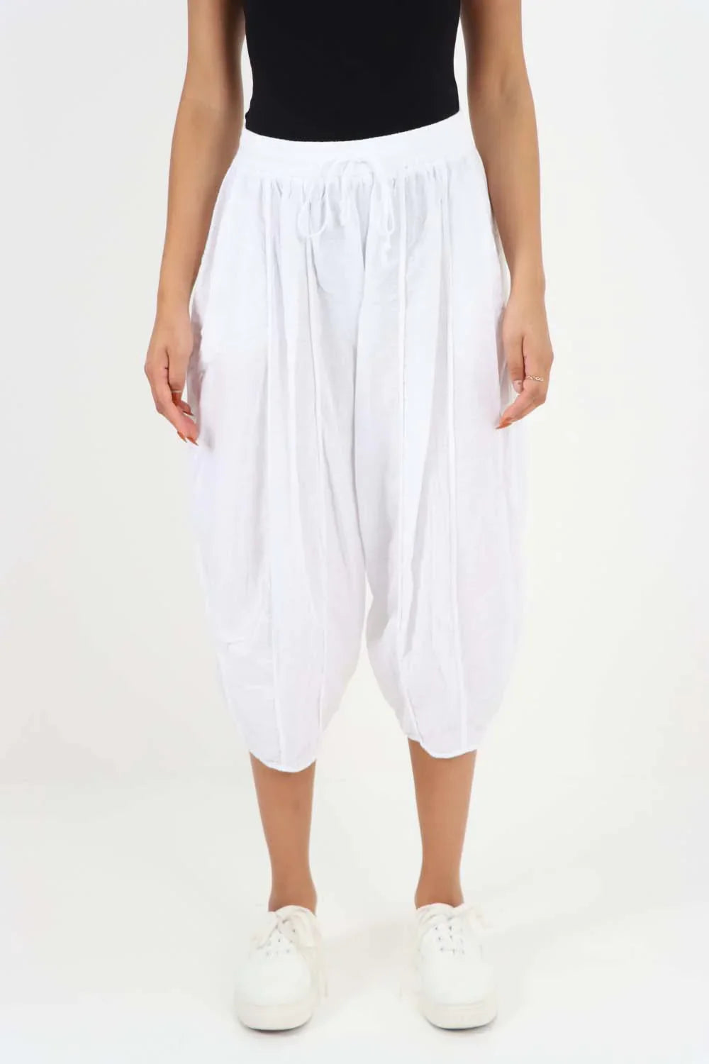 Italian Panelled 3/4 Length Linen Joggers For Women  - Dropwear