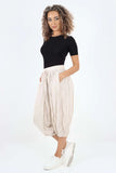 Stone Italian Panelled 3/4 Length Linen Joggers For Women 12 - Dropwear