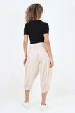 Stone Italian Panelled 3/4 Length Linen Joggers For Women 14 - Dropwear