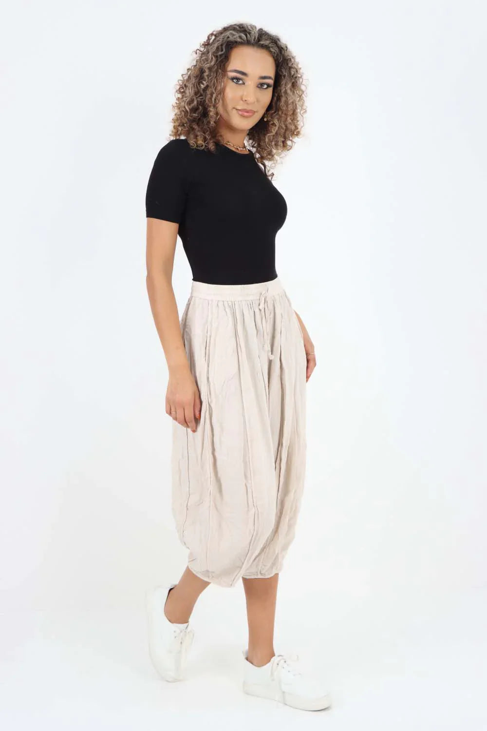 Stone Italian Panelled 3/4 Length Linen Joggers For Women 16 - Dropwear