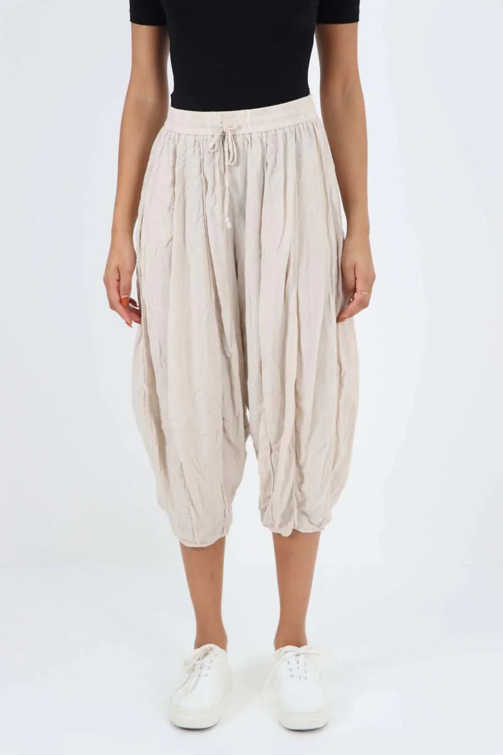 Stone Italian Panelled 3/4 Length Linen Joggers For Women 18 - Dropwear