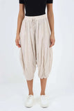 Stone Italian Panelled 3/4 Length Linen Joggers For Women 18 - Dropwear