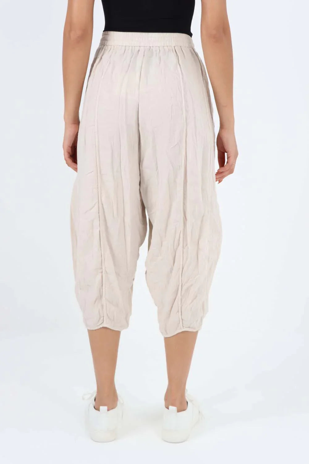 Stone Italian Panelled 3/4 Length Linen Joggers For Women 20 - Dropwear