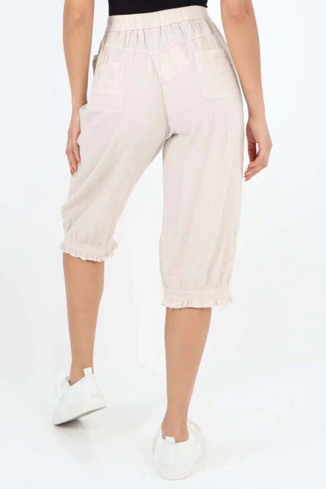Lime Green Italian Frill Hem 3/4 Linen Jogger For Women 16 - Dropwear