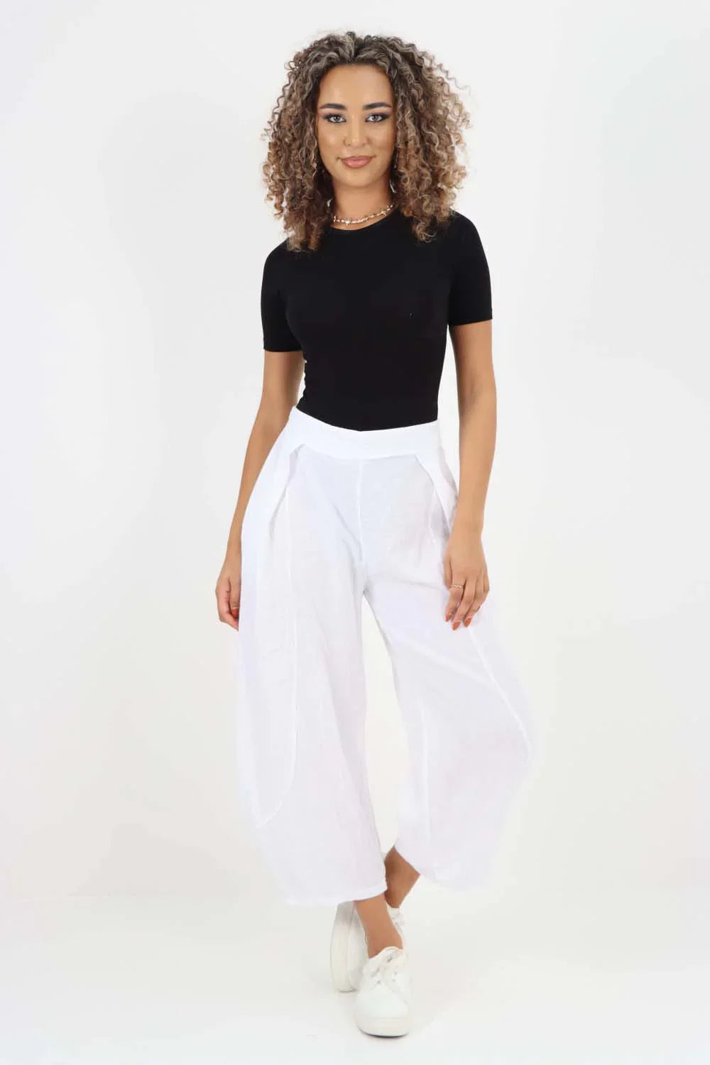 Italian Plain Layered 3/4 Linen Jogger For Women  - Dropwear