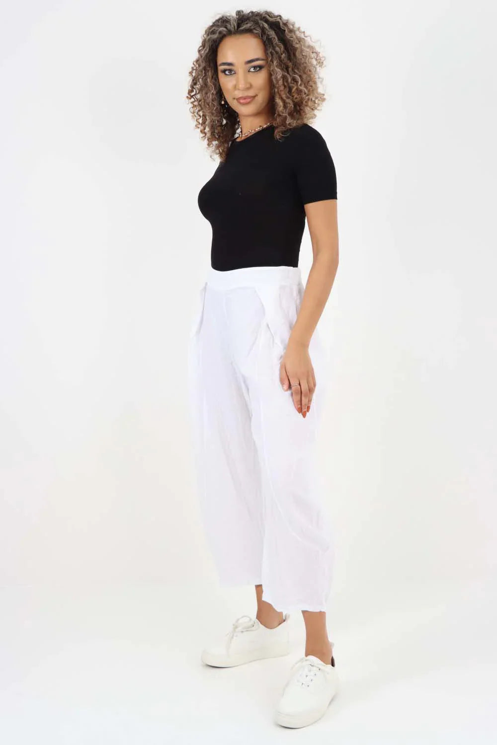 Italian Plain Layered 3/4 Linen Jogger For Women  - Dropwear