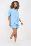 Italian Pleated Shirt & Shorts Co-Ord Set For Women  - Dropwear