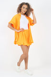 Orange Italian Pleated Shirt & Shorts Co-Ord Set For Women ONE SIZE - Dropwear