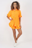 Stone Italian Pleated Shirt & Shorts Co-Ord Set For Women ONE SIZE - Dropwear