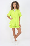 Italian Pleated Shirt & Shorts Co-Ord Set For Women  - Dropwear