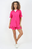 Green Italian Pleated Shirt & Shorts Co-Ord Set For Women ONE SIZE - Dropwear