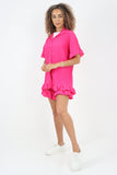 Italian Pleated Shirt & Shorts Co-Ord Set For Women  - Dropwear