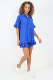 Italian Pleated Shirt & Shorts Co-Ord Set For Women  - Dropwear