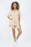 Italian Pleated Shirt & Shorts Co-Ord Set For Women  - Dropwear