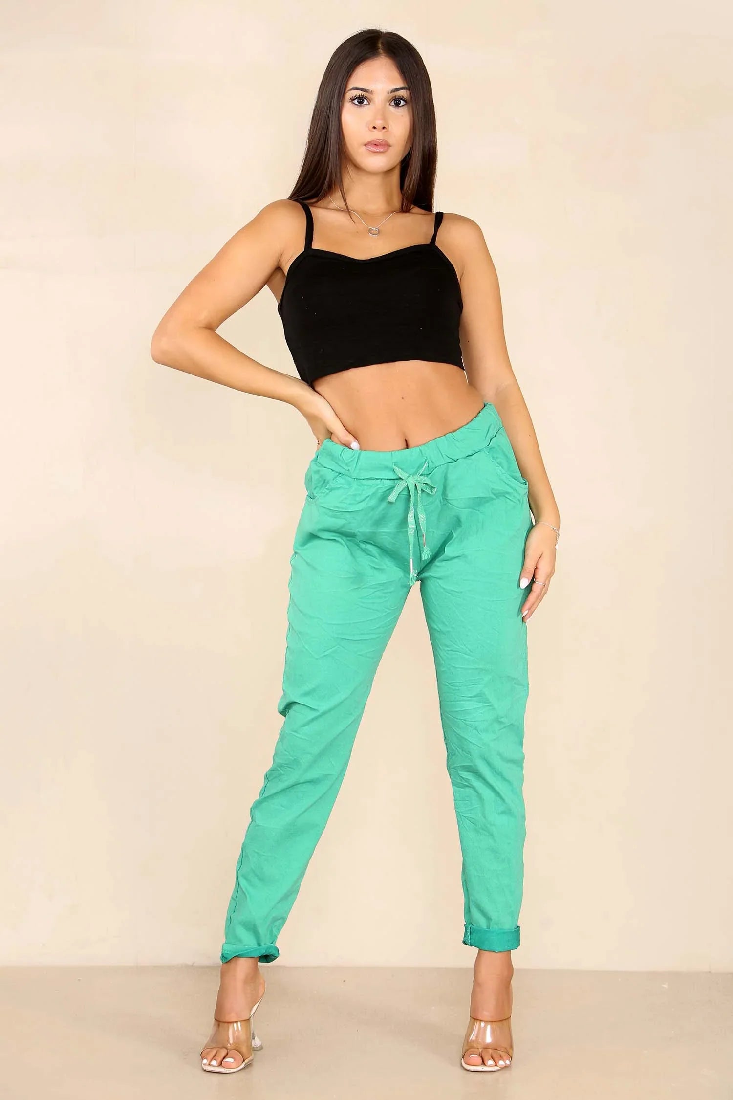Fuchsia Italian Glitter Drawstring Waistband Magic Pants For Women 12 - Dropwear
