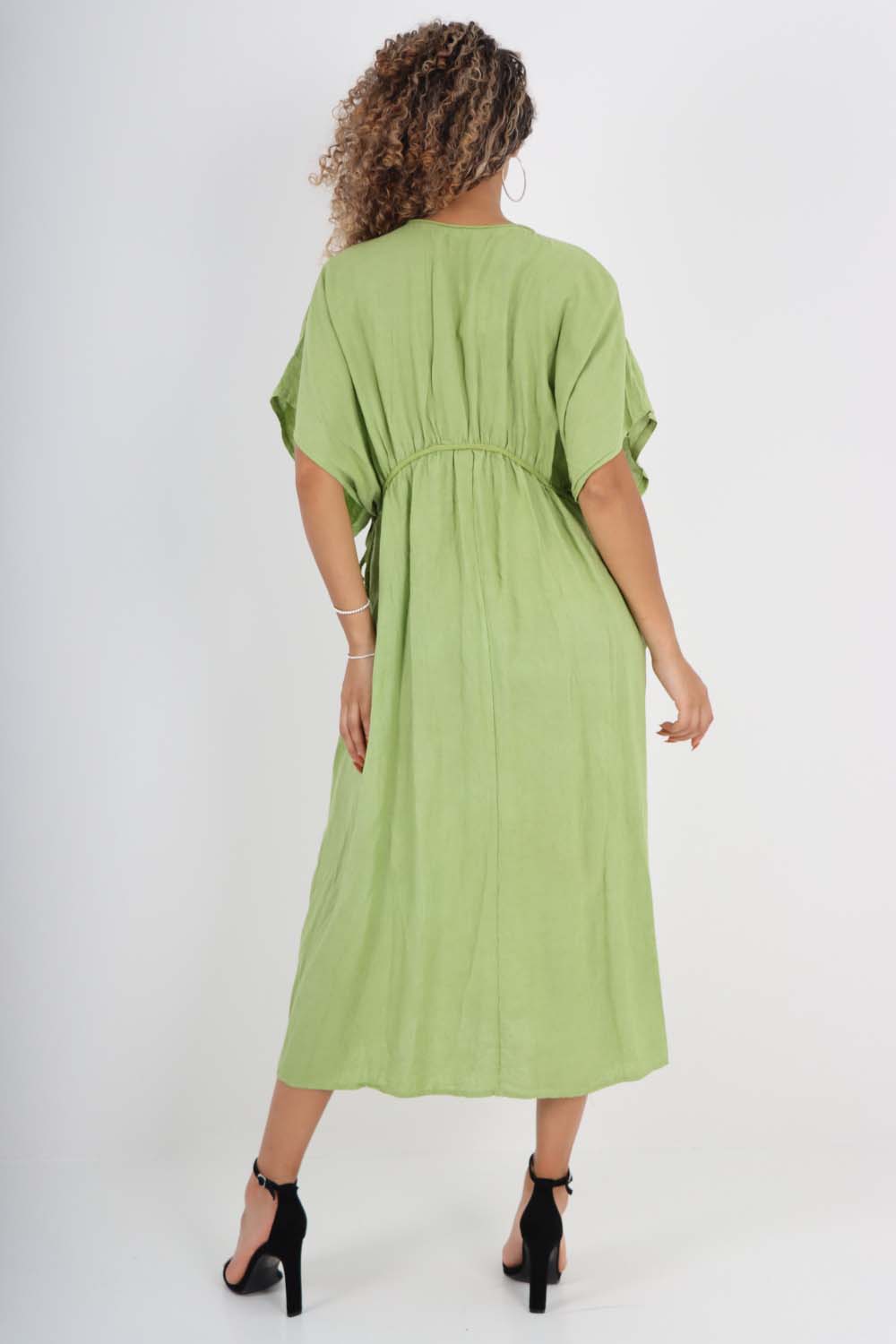 Italian Drawestring Front Flared Linen Dress For Women  - Dropwear