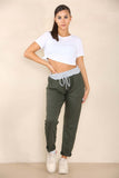 White Plus Size Italian Plain Drawstring Cotton Joggers For Women 16 - Dropwear