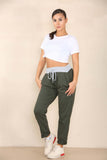 White Plus Size Italian Plain Drawstring Cotton Joggers For Women 18 - Dropwear