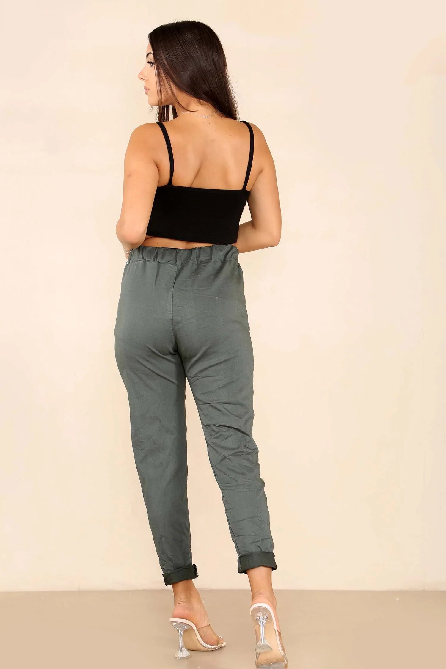 Jade Green Italian Glitter Drawstring Waistband Magic Pants For Women 12 - Dropwear