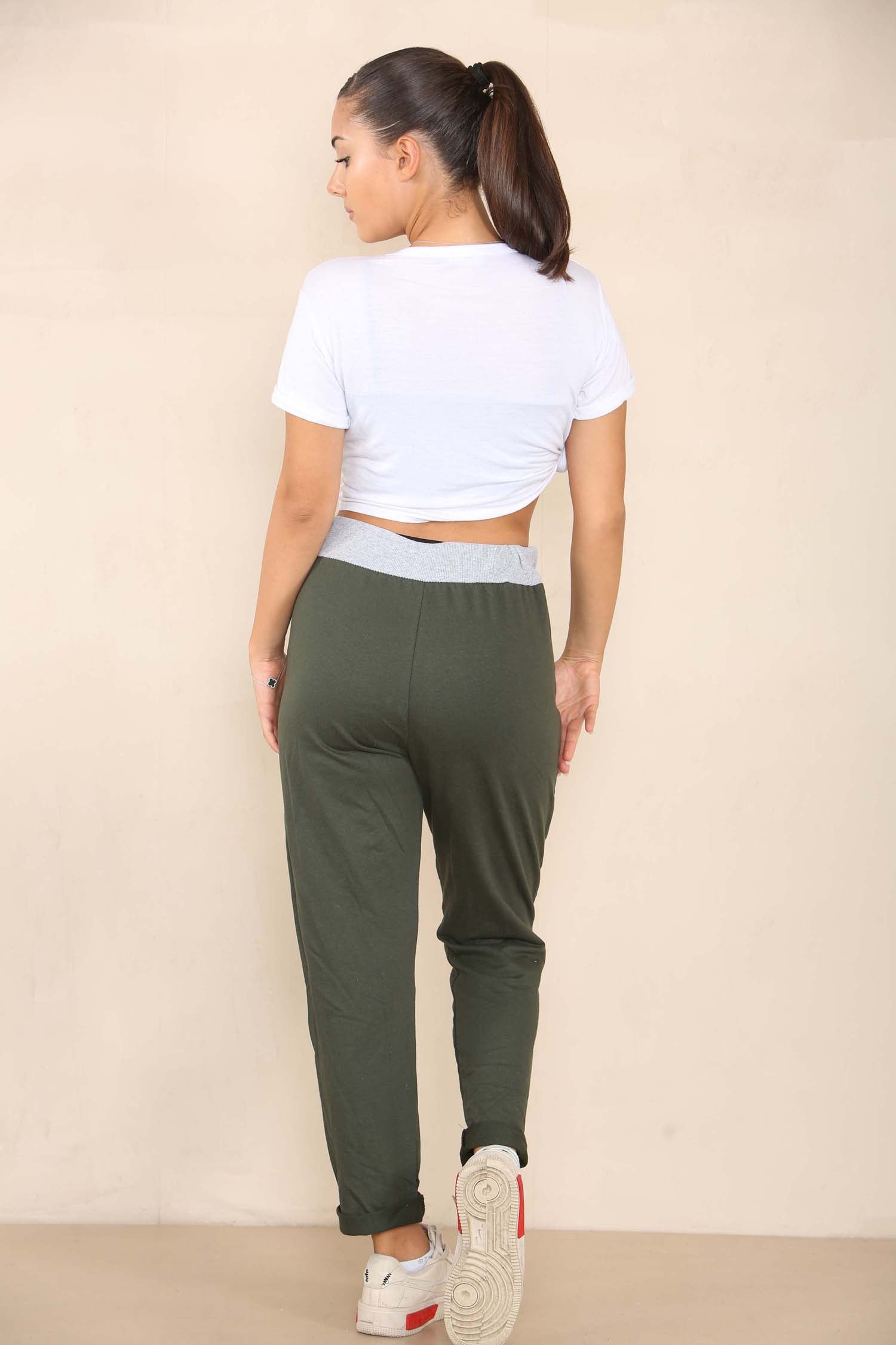 Navy Blue Plus Size Italian Plain Drawstring Cotton Joggers For Women 22 - Dropwear