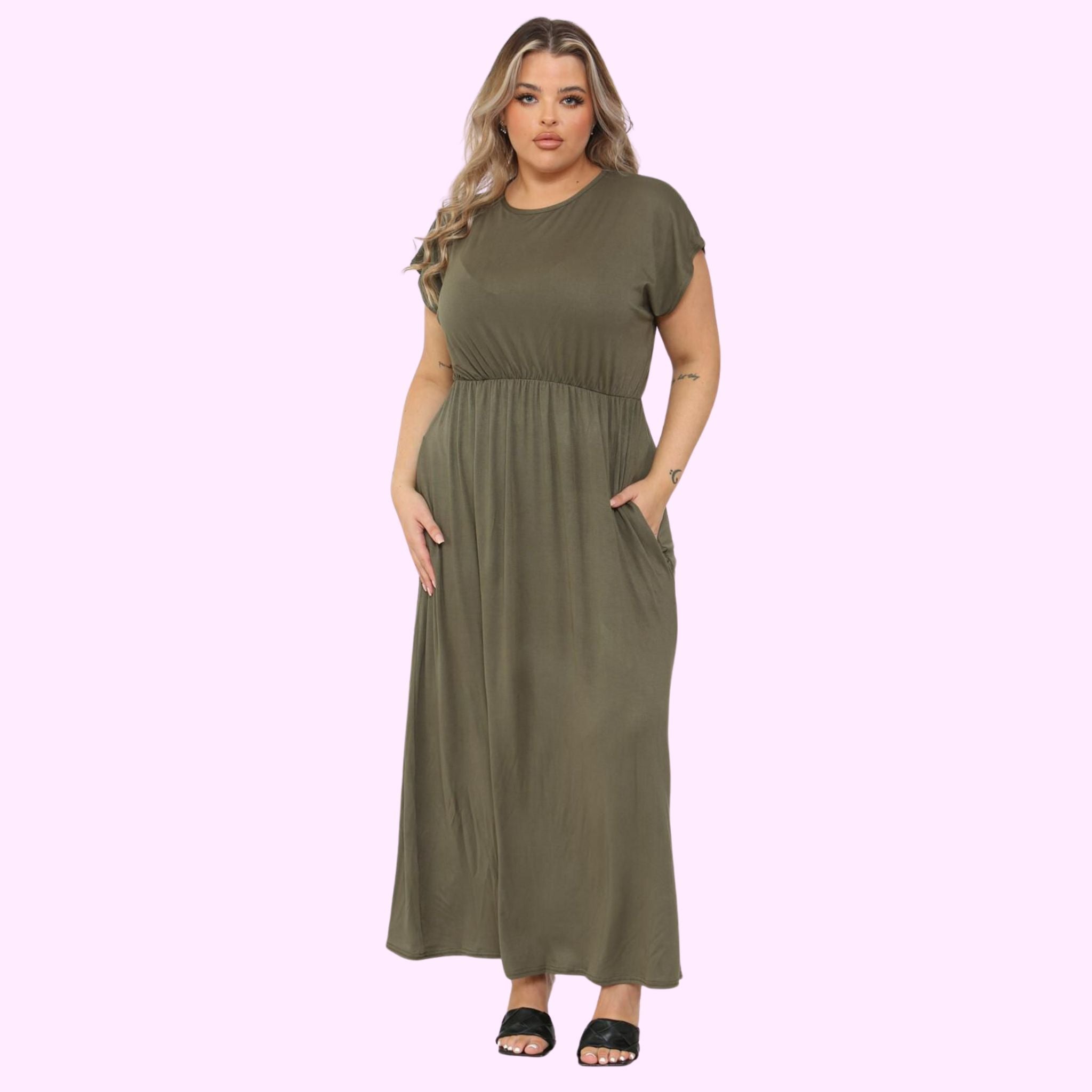 Black SHORT SLEEVE MAXI DRESS For Women 24-26 - Dropwear