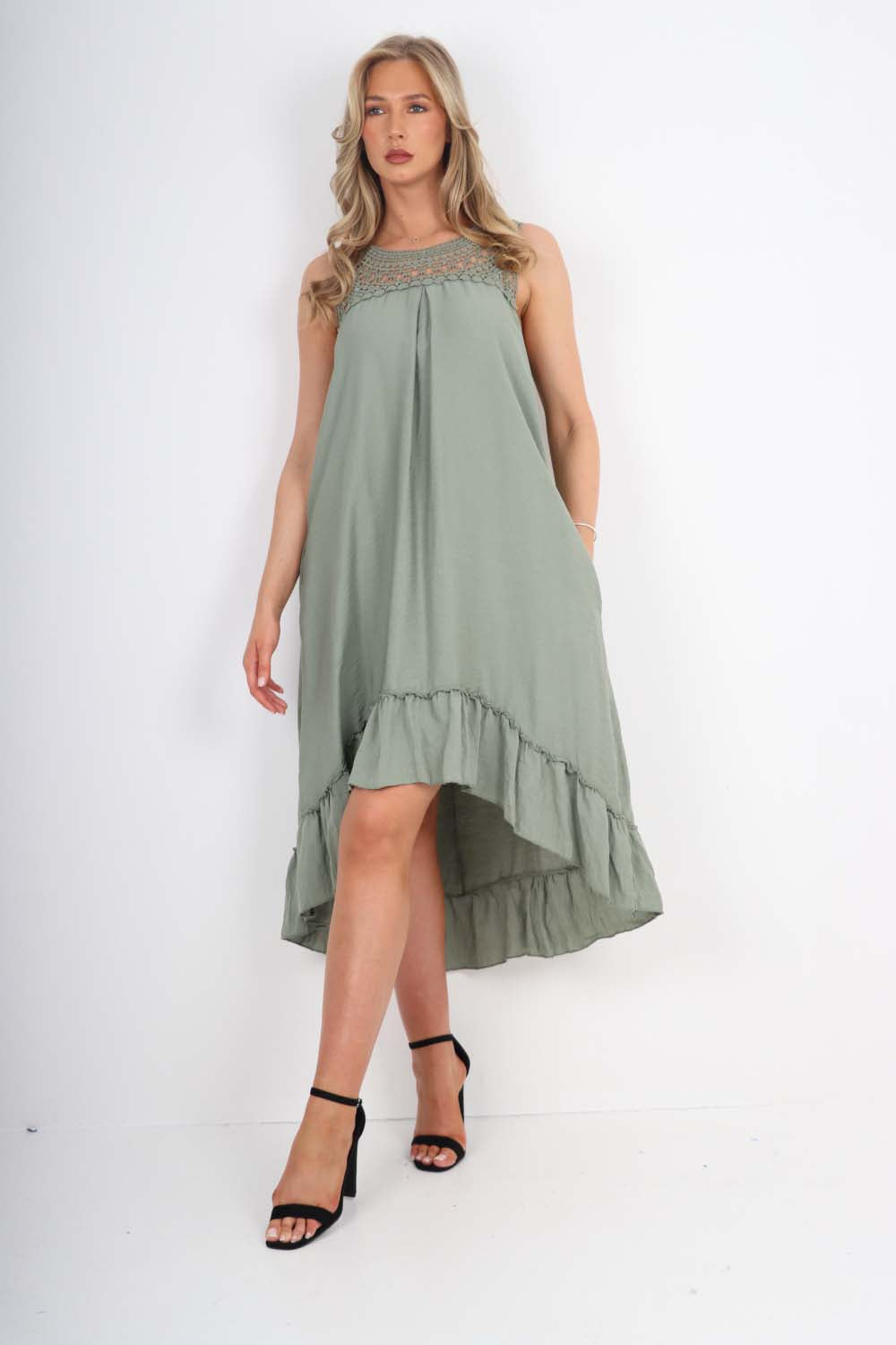 Italian Lace Neckline Dipped Hem Dress For Women  - Dropwear
