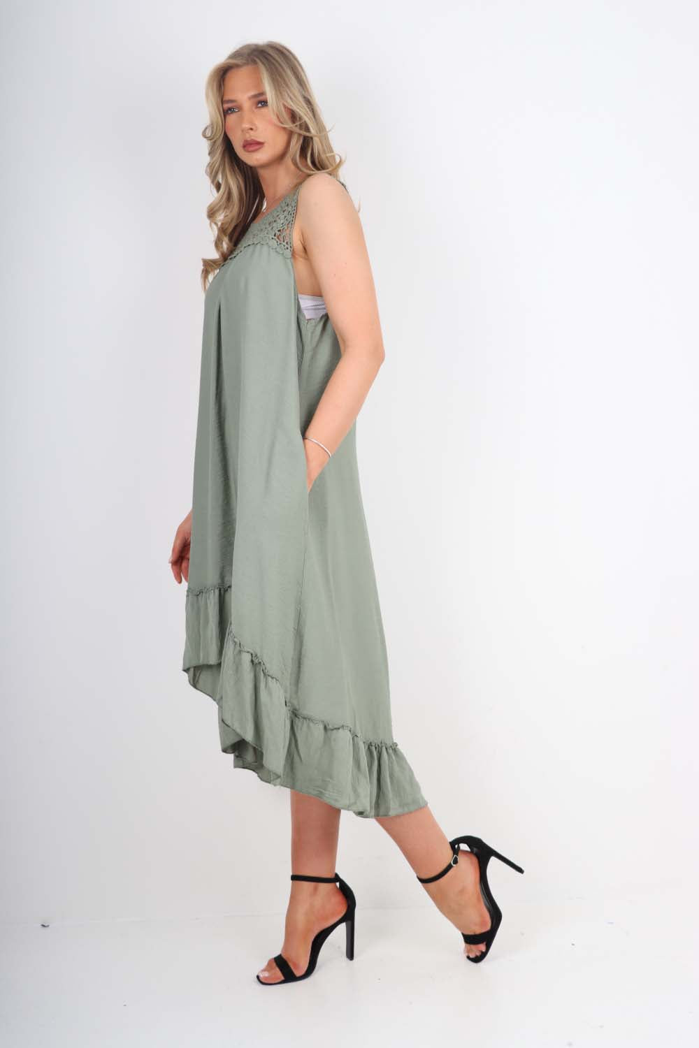 Italian Lace Neckline Dipped Hem Dress For Women  - Dropwear
