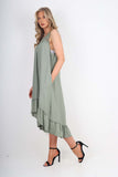 Italian Lace Neckline Dipped Hem Dress For Women  - Dropwear