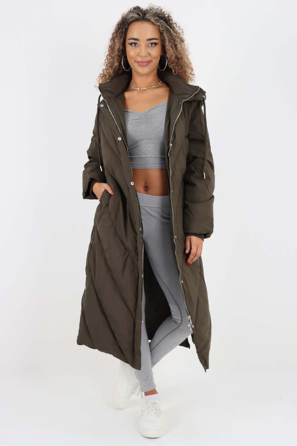 Italian Quilted Hooded Long Jacket Coat For Women  - Dropwear