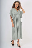 Italian Drawestring Front Flared Linen Dress For Women  - Dropwear
