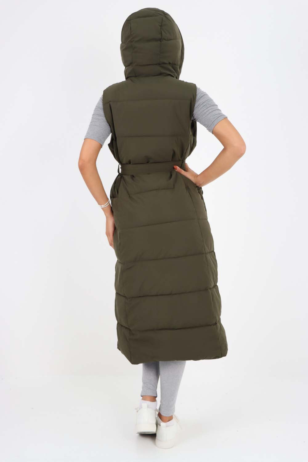 Italian Belted Hooded Long Gilet For Women  - Dropwear