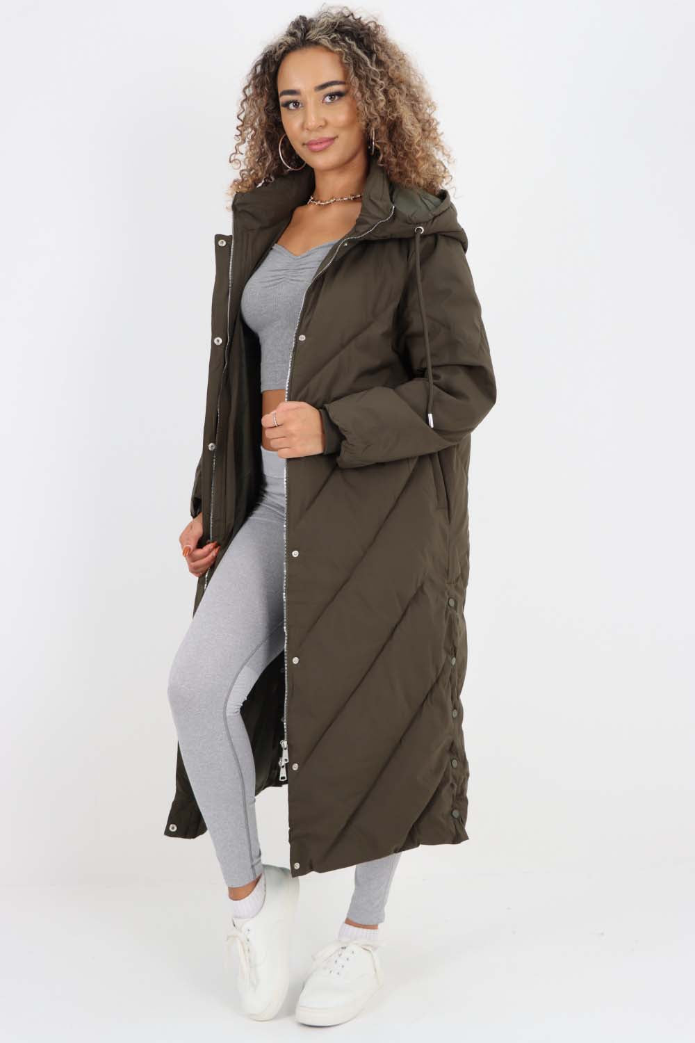 Italian Quilted Hooded Long Jacket Coat For Women  - Dropwear