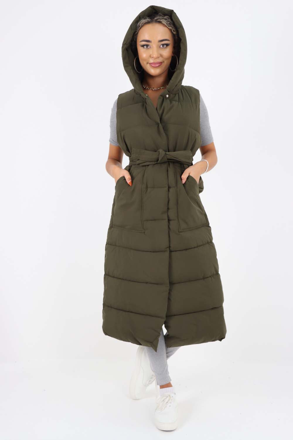 Italian Belted Hooded Long Gilet For Women  - Dropwear